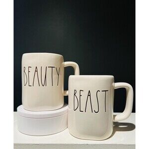 Rae Dunn Beauty and Beast Mug Set: Farmhouse Couple Mugs